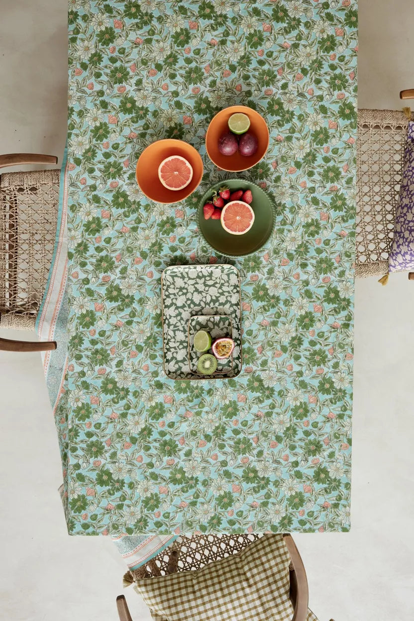 Blau-grüne Tischdecke von Bonheur du Jour (170 × 250 cm) – Provence Connection
